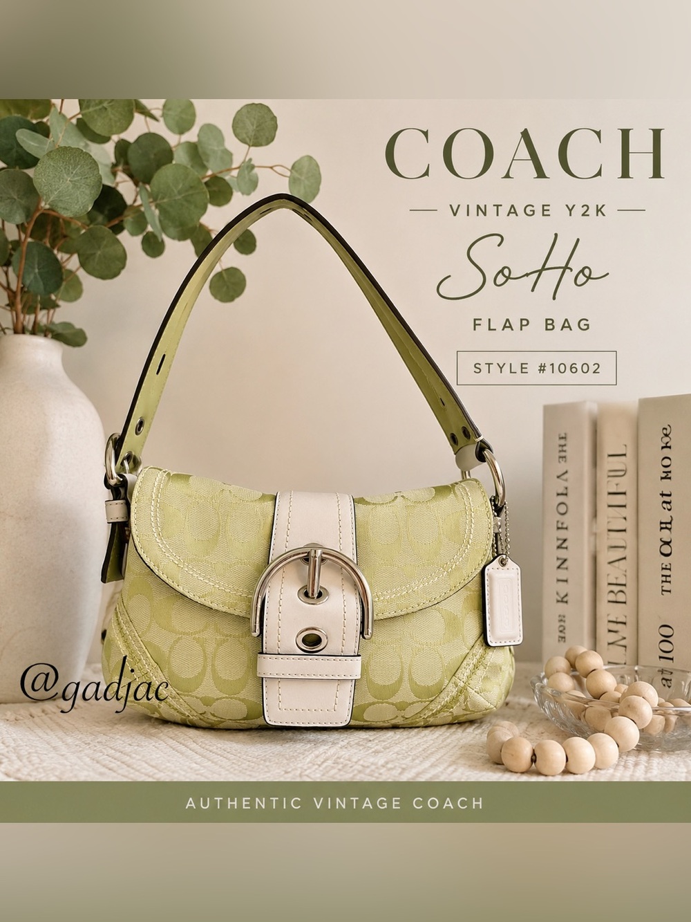 Like new! Rare Coach Y2K Soho Pear Green Signature Canvas Shoulder Bag